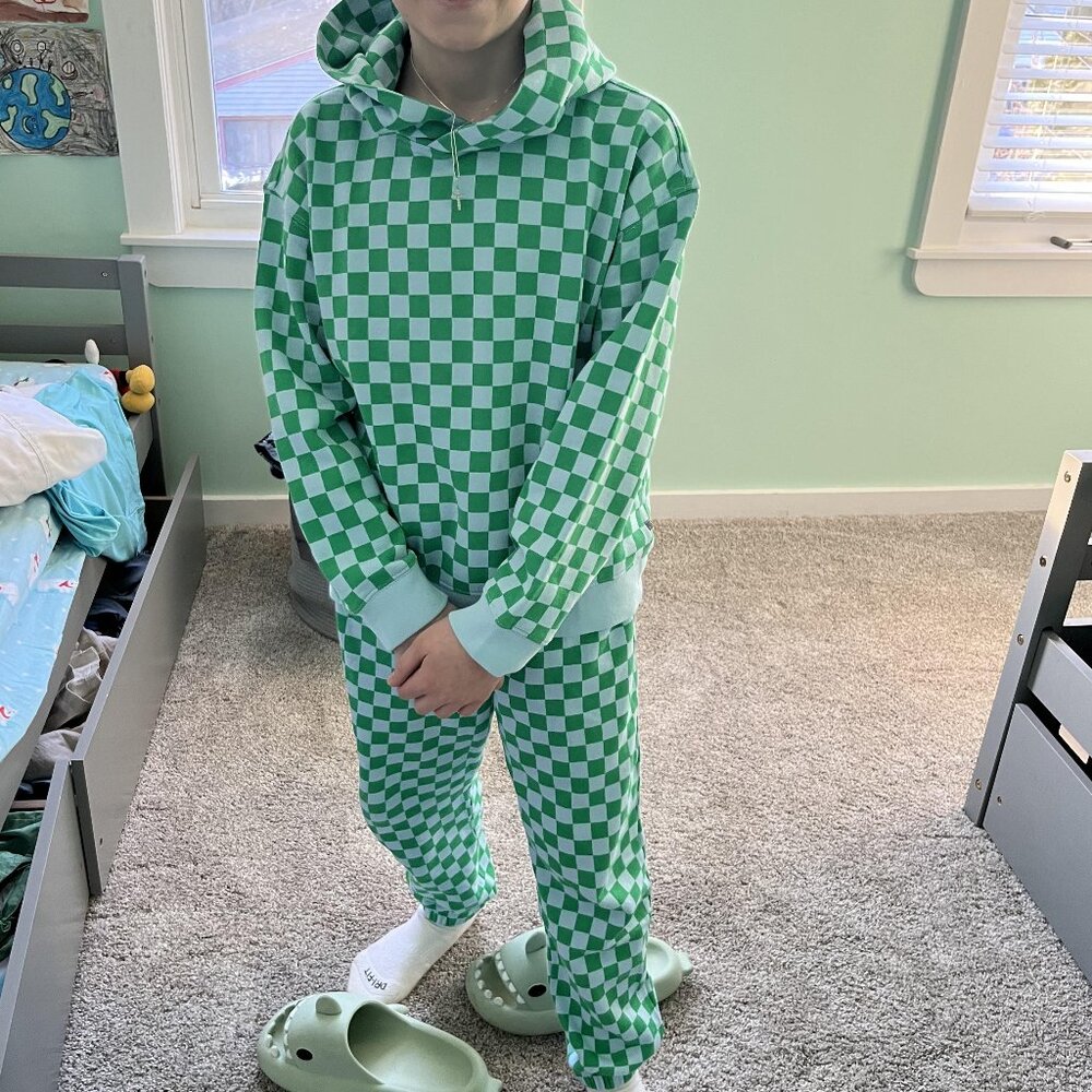J. Crew Crewcuts Garment Dyed Sweatsuit - Blue/Green Checkerboard